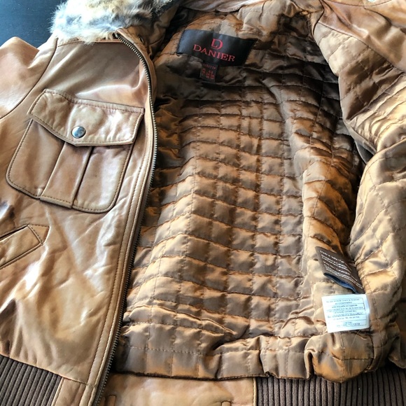 Tan leather bomber real fur collar - Picture 3 of 3